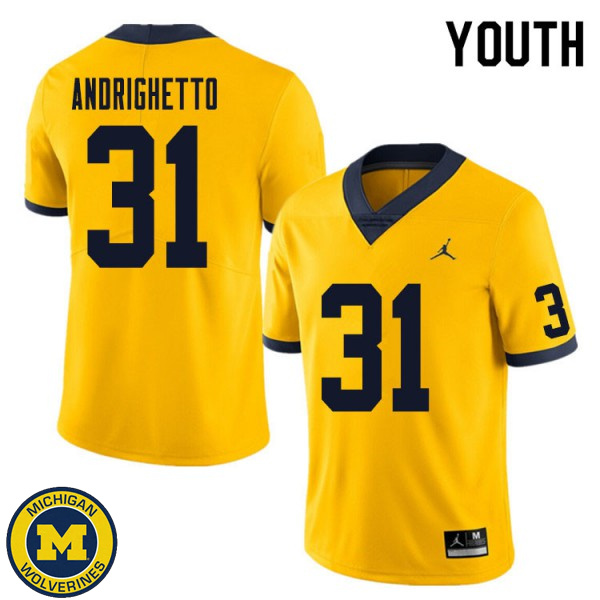 Youth University of Michigan #31 Lucas Andrighetto Yellow NCAA Player Game Jersey